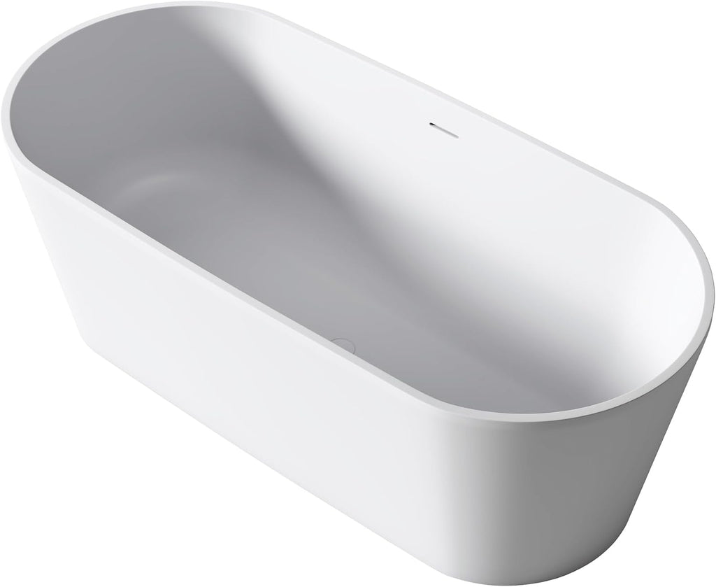 63'' Freestanding Solid Surface Resin Stone Bathtub, Freestanding Tub, Contemporary Design Stand Alone Tub with Pop-up Drain and Overflow, cUPC Certified,