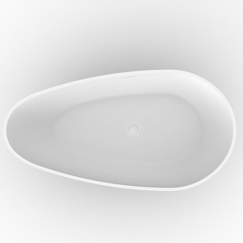 67' Freestanding Bathtub, Solid Surface Soaking Tub - Oval Egg Shell Stone Resin with Pop-Up Drain & Overflow, CUPC Certified Matte White Deep Soaking Tub with Ergonomic Design for Luxury Bathroom