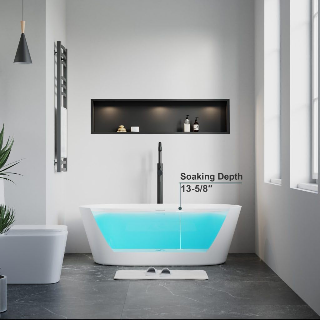 Dowell 60' Luxury Modern Stone Resin Freestanding Bathtub | Matte White Oval Solid Surface Soaking Tub with Integrated Slotted Overflow 077 60