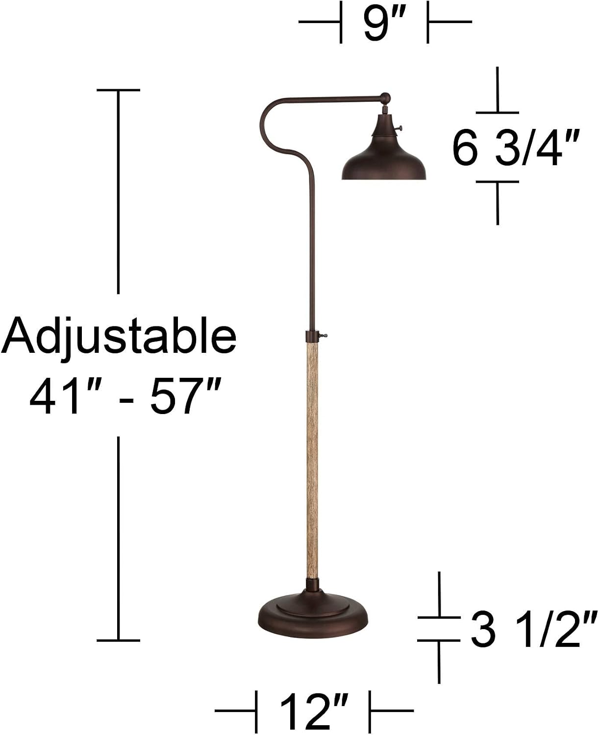 Franklin Iron Works Ferris Industrial Rustic Farmhouse Pharmacy Floor Lamp with USB Charging Port 57' Tall Bronze Faux Wood Grain Adjustable Metal Shade for Cottage Core Living Room Reading Bedroom