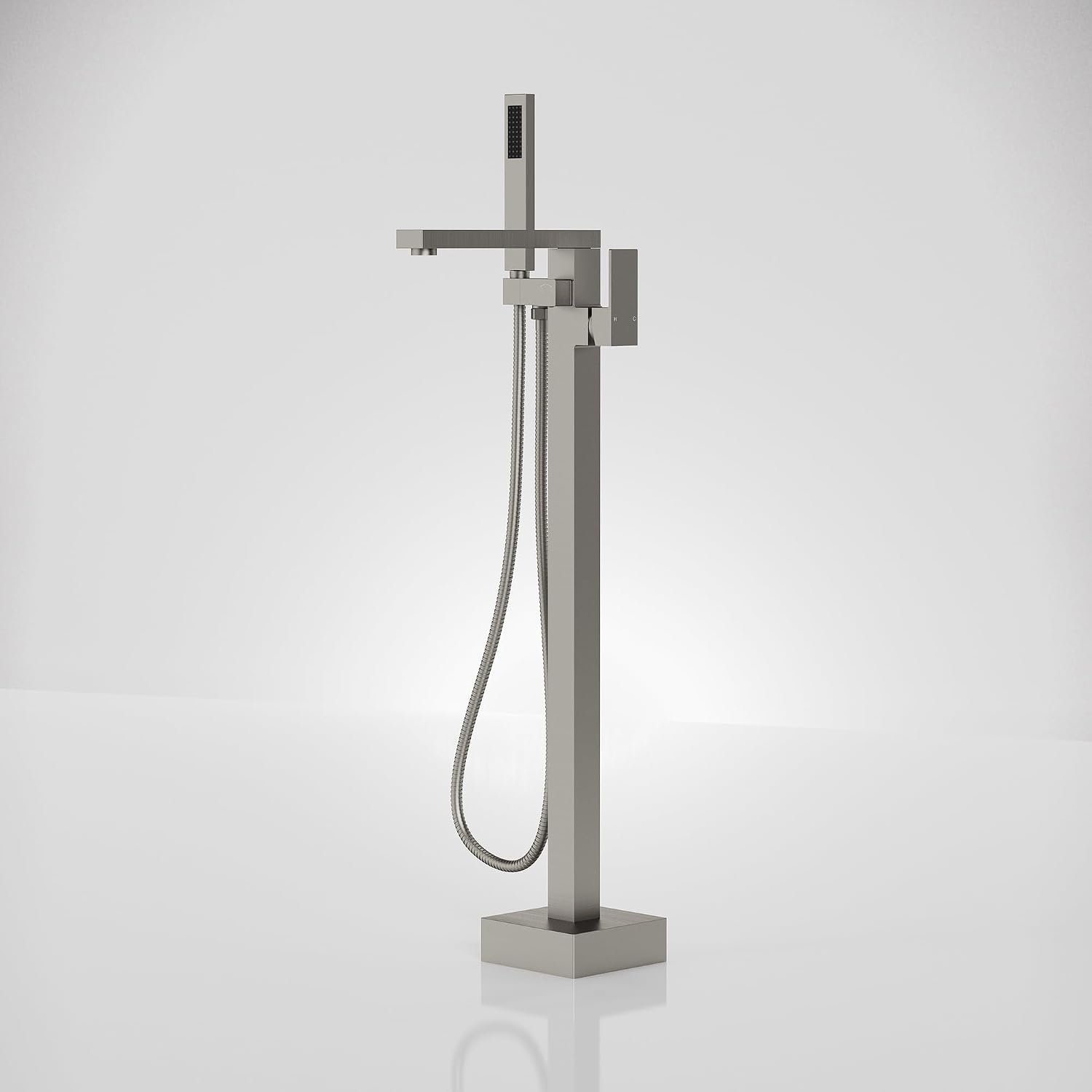 Freestanding Bathtub Faucet with Hand Held Shower, Floor Mount Tub Filler, Brass Bath Tub Faucet, Valve Included，Brushed Nickel