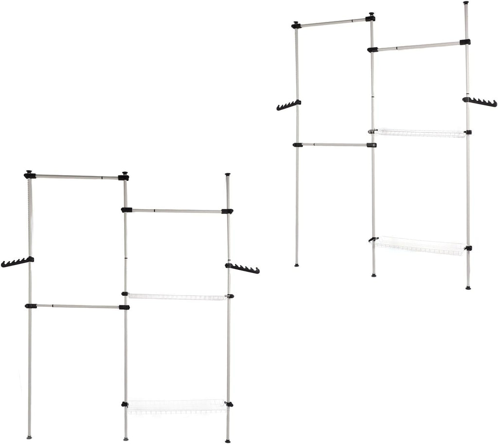 Portable Indoor Garment Rack, Heavy Duty Adjustable Clothes Hanger, DIY Tools Free, Large Capacity 122 Inch Height and Width - Stable Support, Space Saving, Ideal for Household