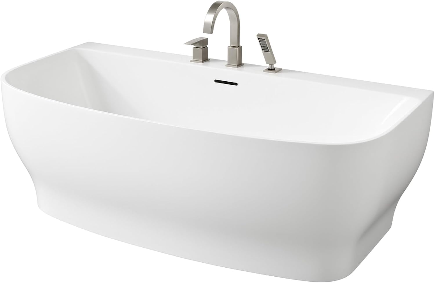 Bank Series 65 in. x 31 in. Flat Bottom Acrylic Freestanding Soaking Bathtub with Center Drain, Brushed Nickel Faucet