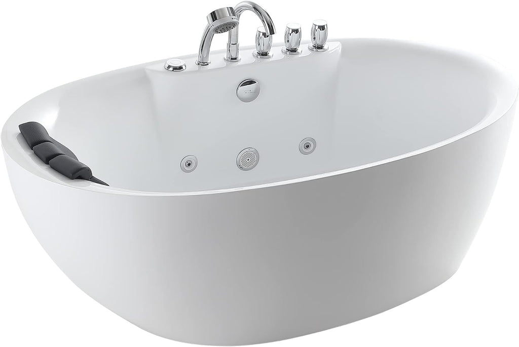 Empava 71' Freestanding Whirlpool Bathtub - 560W Stand Alone Jetted Tub with 7 Hydromassage Nozzles,Large Recline Angle, Boat Shape, Acrylic,ETL Certified