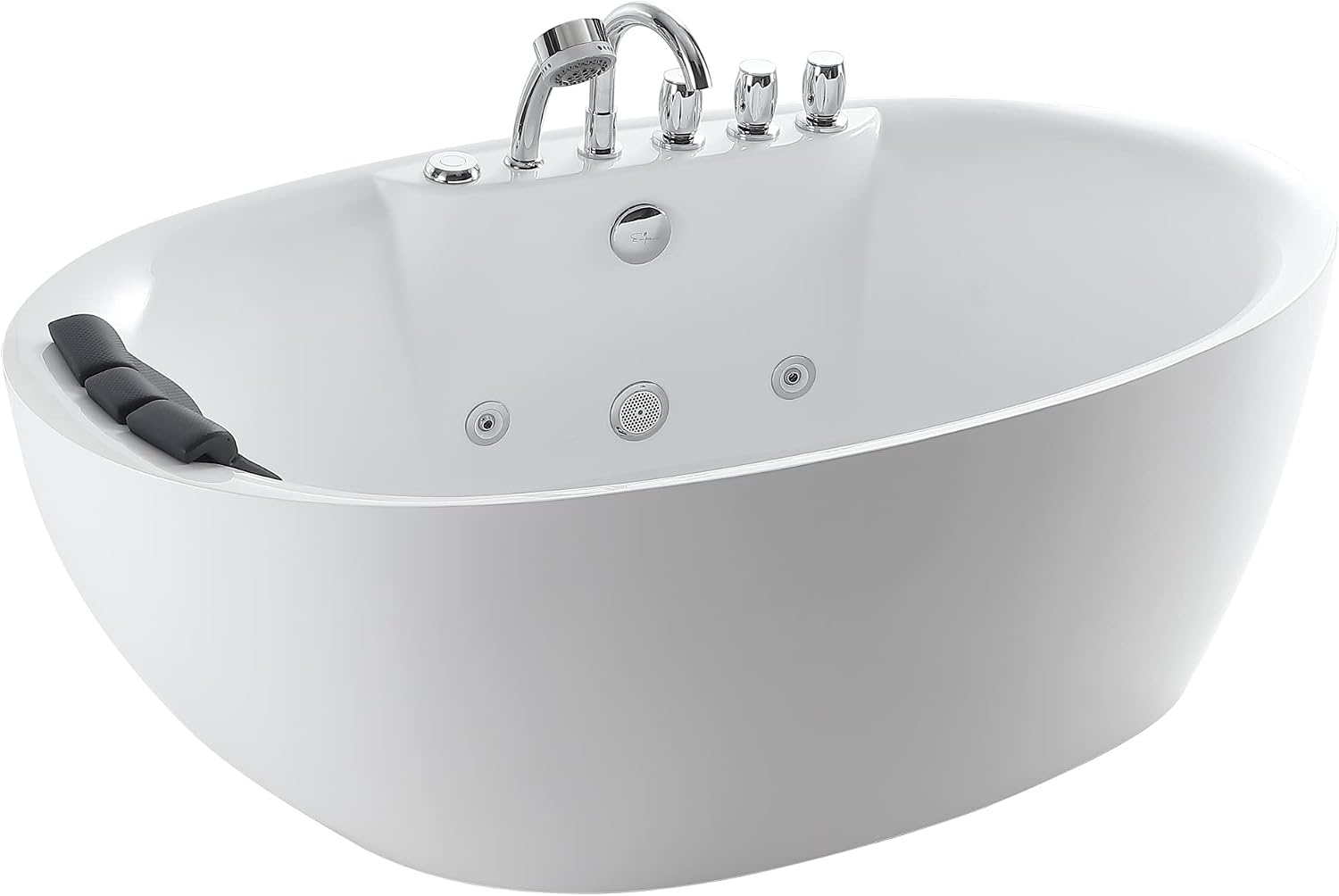 Empava 71' Freestanding Whirlpool Bathtub - 560W Stand Alone Jetted Tub with 7 Hydromassage Nozzles,Large Recline Angle, Boat Shape, Acrylic,ETL Certified