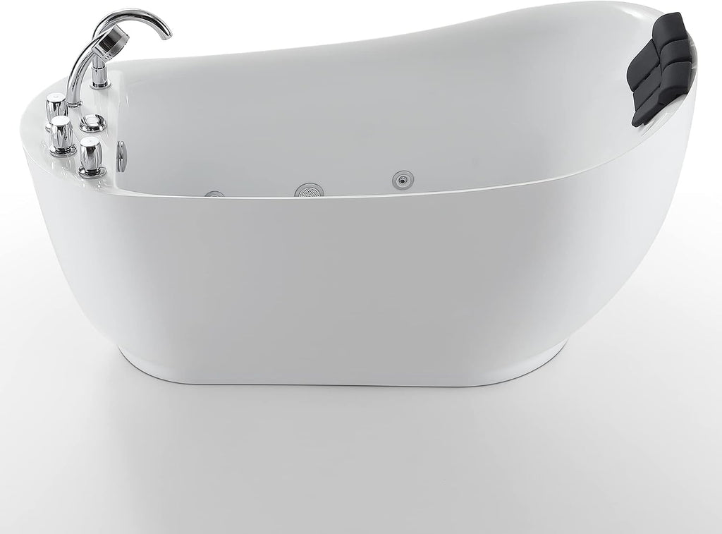 Empava 59' x 29' Freestanding Whirlpool Tub, Acrylic 560W Jetted Bathtub with 7 Hydromassage Nozzles,Lumbar and Neck Support,ETL Certified