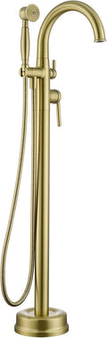 Freestanding Tub Faucets, Brass Freestanding Bathtub Faucet with Hand Shower, Floor Mount Tub Filler with Sprayer Brushed Light Gold（WT-9811BG03）