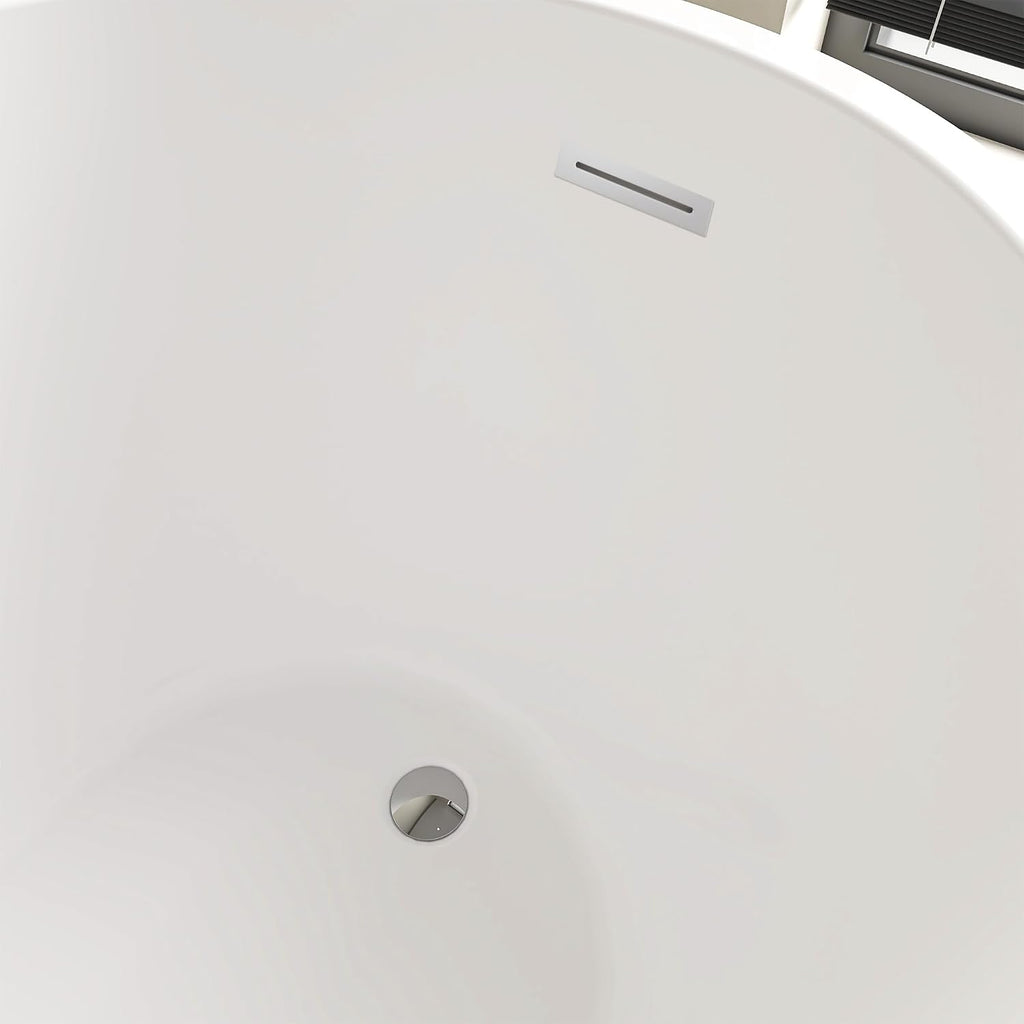 HomeBeyond 55 Inch Free Standing Bathtub | Acrylic Freestanding Soaking Tub deal for Spa-Like Baths, Modern Bathroom Stand Alone Tub Suitable for Couples, Singles, and Families, White