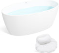 FerdY Tahiti 59' Acrylic Freestanding Bathtub, Elegant Oval Shape Bathtub, Glossy White, Brushed Nickel Drain & Bath Pillow for Bathtub,Thick Tub Pillows, Breathable 4D Air Mesh