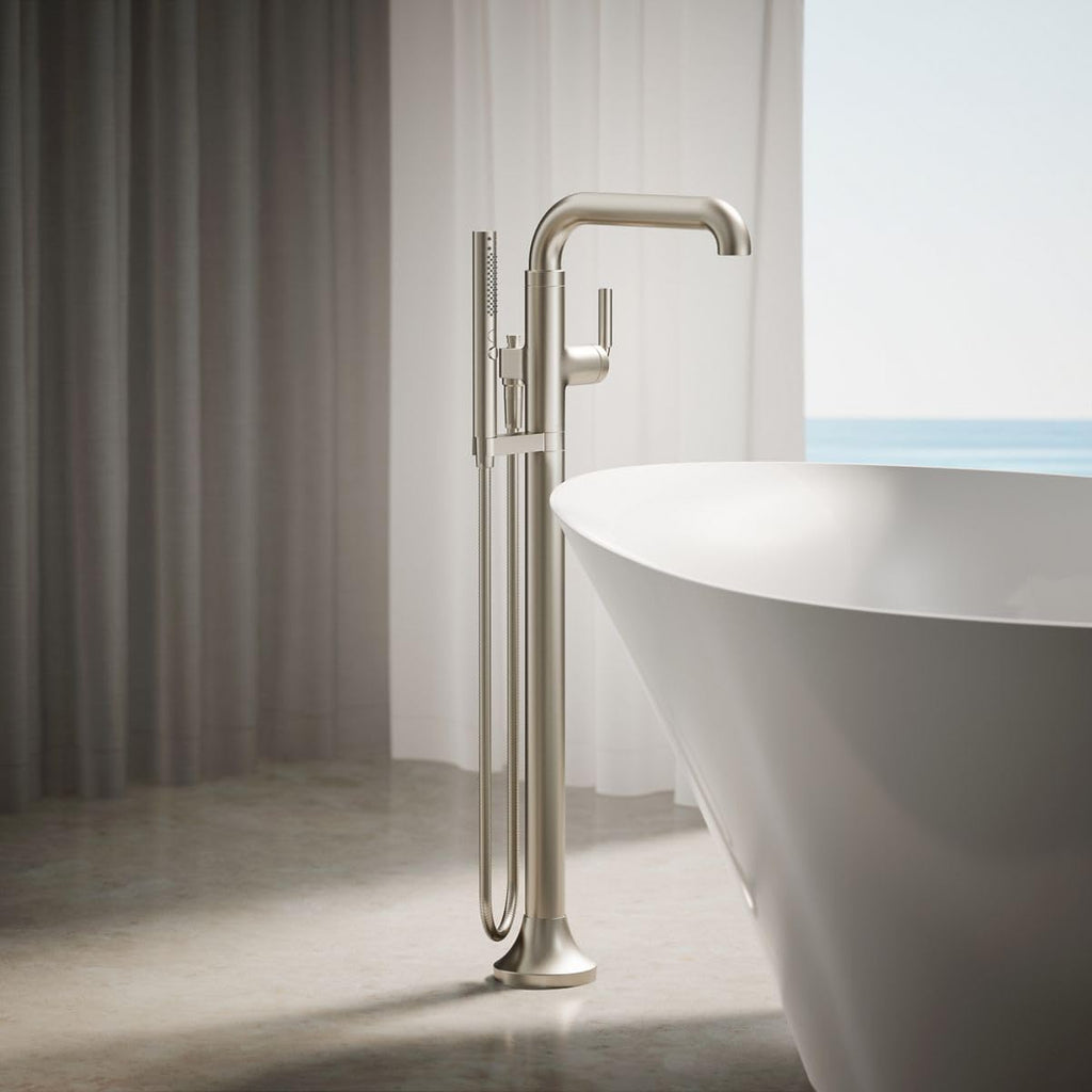 Kohler T27424-4-BN Tone™ Floor-mount bath filler trim with handshower, Vibrant Brushed Nickel