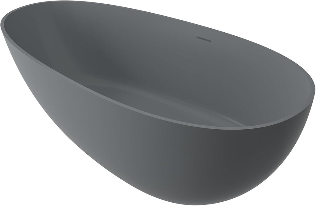 CASAINC 59' Solid Surface Freestanding Bathtub Egg-Shaped Stone Resin Freestanding Tub Matte Grey Stand-Alone Tub with Drain, Drain Hose & Sanding Paper