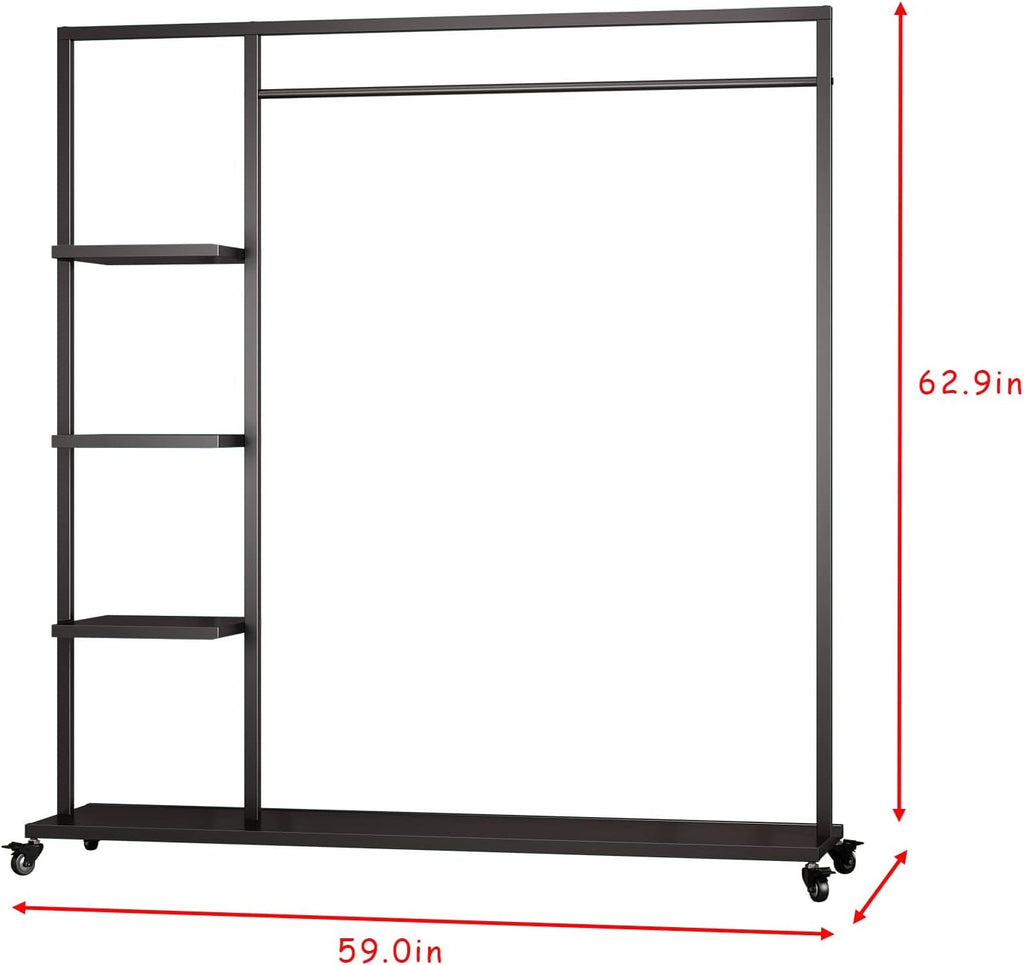 Black Clothing Racks with Shelf, Boutiques Retail Clothing Rack, Heavy Duty Industrial Clothes Racks, Multiple Uses Display for Home and Retail(Black)