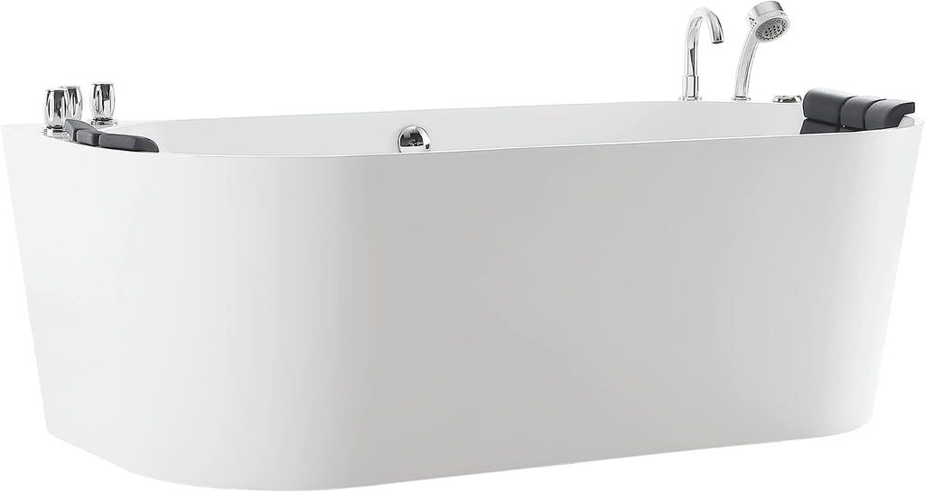 Empava 71' Freestanding Whirlpool Bathtub Oval with 8 Hydromassage Adjustable Water Jets Luxury Acrylic Massage SPA Soaking Bath Tub in White Double Ended