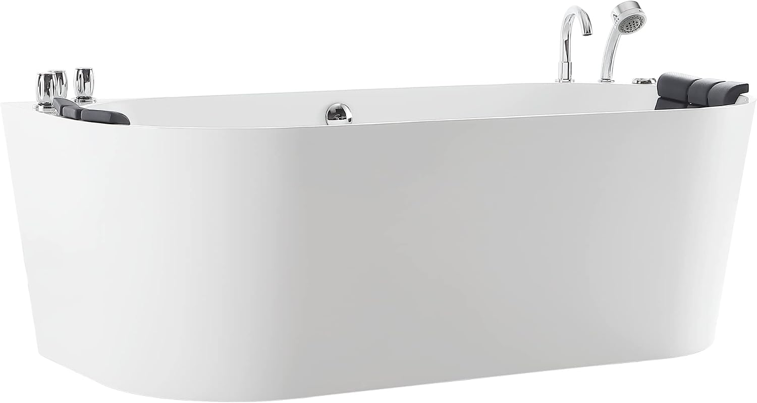 Empava 71' Freestanding Whirlpool Bathtub Oval with 8 Hydromassage Adjustable Water Jets Luxury Acrylic Massage SPA Soaking Bath Tub in White Double Ended