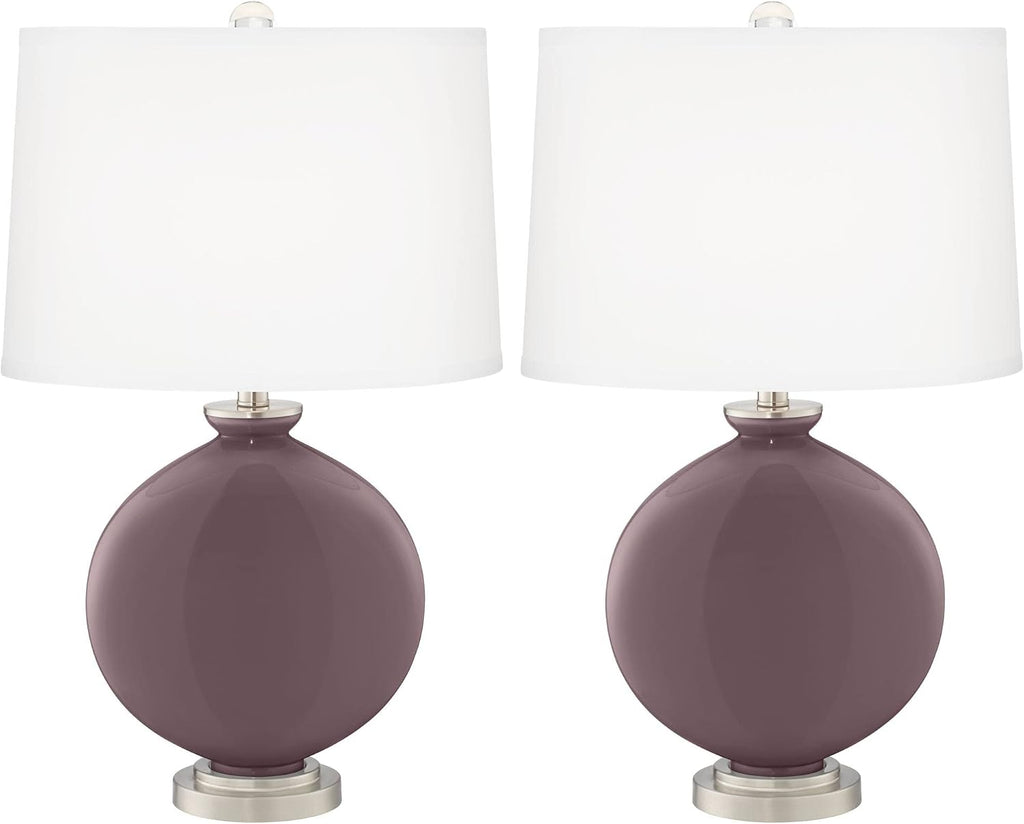 Color + Plus Carrie 26 1/2' Tall Round Modern Table Lamps Set of 2 Poetry Plum Purple Finish Glass Fabric White Shade Living Room Bedroom Bedside Nightstand House Office Family Reading Kitchen