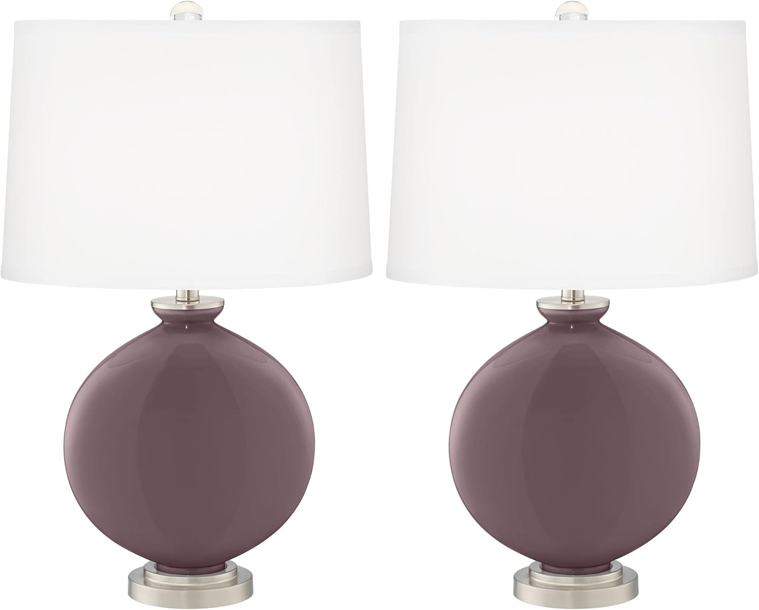 Color + Plus Carrie 26 1/2' Tall Round Modern Table Lamps Set of 2 Poetry Plum Purple Finish Glass Fabric White Shade Living Room Bedroom Bedside Nightstand House Office Family Reading Kitchen
