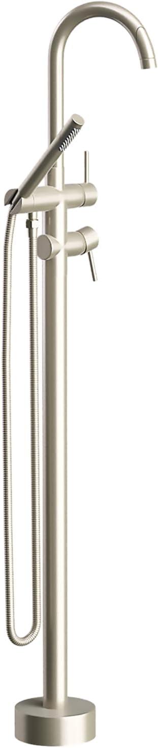 Freestanding Bathtub Faucet,Tub Filler Floor Mount Stand Bathtub Faucet Brass Bathroom Tub Faucets with 2 Function Hand Shower Wand Swivel Brushed Nickel