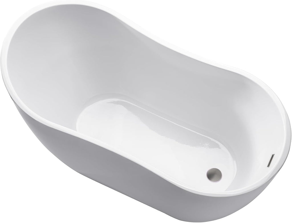 Vanity Art 54 X 28 Inch White Acrylic Freestanding Bathtub | Contemporary Design Soaking Tub with Pop-up Drain and Slotted Overflow Included, UPC Certified VA6525-BN