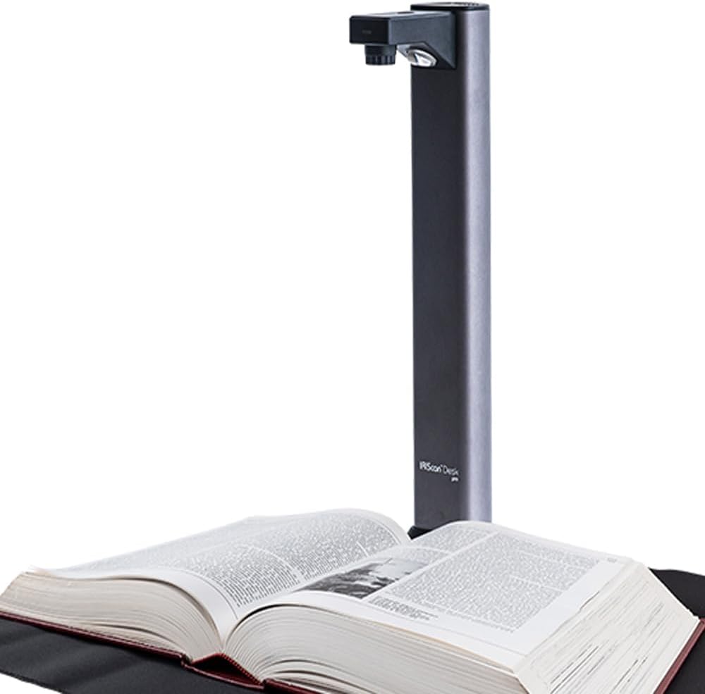 IRIScan Desk 7 Pro 18MP 4K Book and Document Scanner Black with OCR, AI Auto-Flattening and Finger Erasing, Compatible with Windows and Mac, Readiris PDF Included
