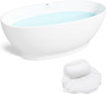 FerdY Koh Samui 65' Freestanding Bathtub, Elegant Oval Shape, Double Walled Insulation Bathtub with Center Brushed Nickel Drain& Bath Pillow for Bathtub,Thick Tub Pillows, Ergonomic Support