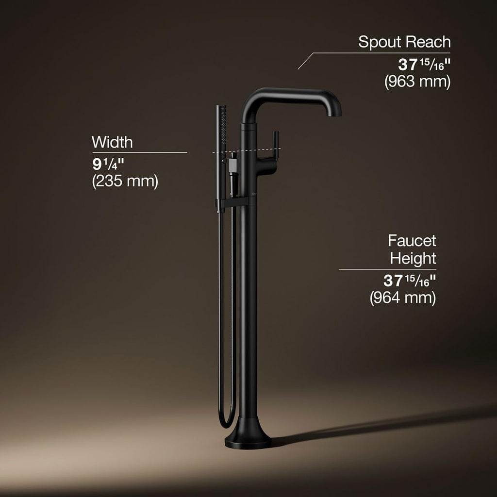 Kohler T27424-4-BL Tone™ Floor-mount bath filler trim with handshower, Matte Black