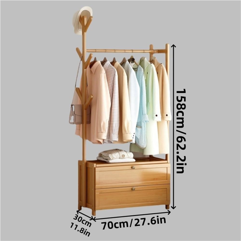 Modern Wooden Clothing Rack with Locker Door & 6 Hooks, Freestanding Coat Rack for Bedroom, Study, Dining Room, Dormitory - Stylish Space-Saving Solution (Yellow, 27.6'x11.8'x62.2')