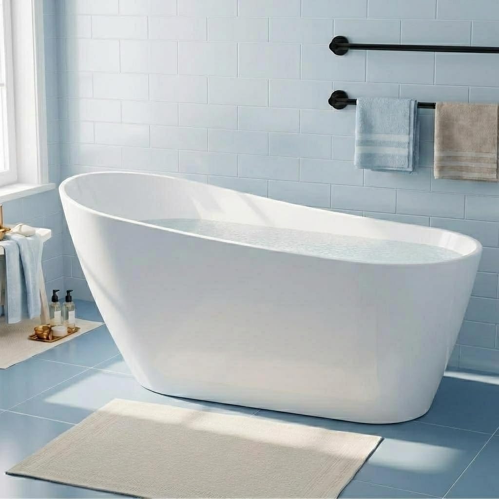 67 Inch Freestanding Acrylic Bathtub, Modern Soaking Tub with Chrome Overflow & Drain, CUPC Certified, Deep Soaking Design for Luxurious Spa Experience, Contemporary Bathroom Centerpiece