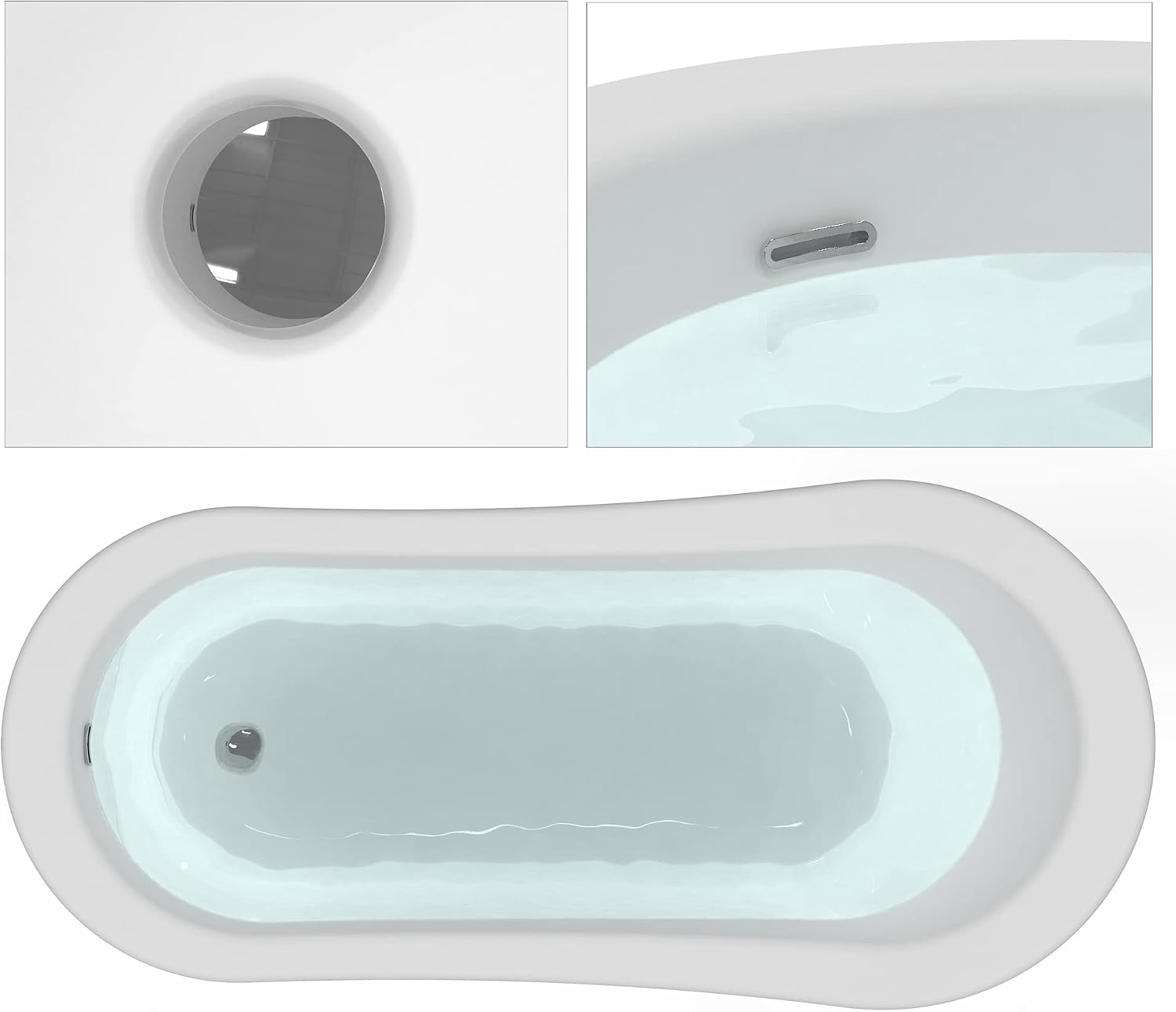 HEATGENE 61 Inches Acrylic Freestanding Bathtub Vintage Bathtub Contemporary Soaking Tub Easy to Install UPC Certified Drain & Overflow Assembly Included