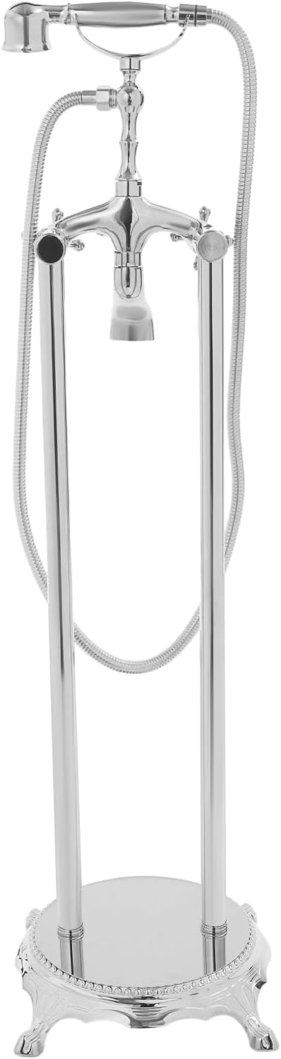 Freestanding Bathtub Faucet, Tub Filler with Handheld Shower, Brushed Nickel, Floor Mount Bathtub Faucet (Silver)