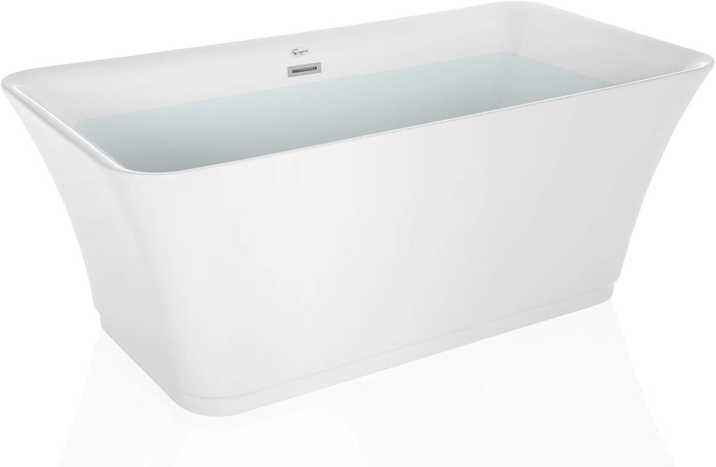 Empava 59' Luxury Freestanding Acrylic Soaking SPA Tub Modern Stand Alone Bathtubs with Custom Contemporary Design , 59 Inch, White