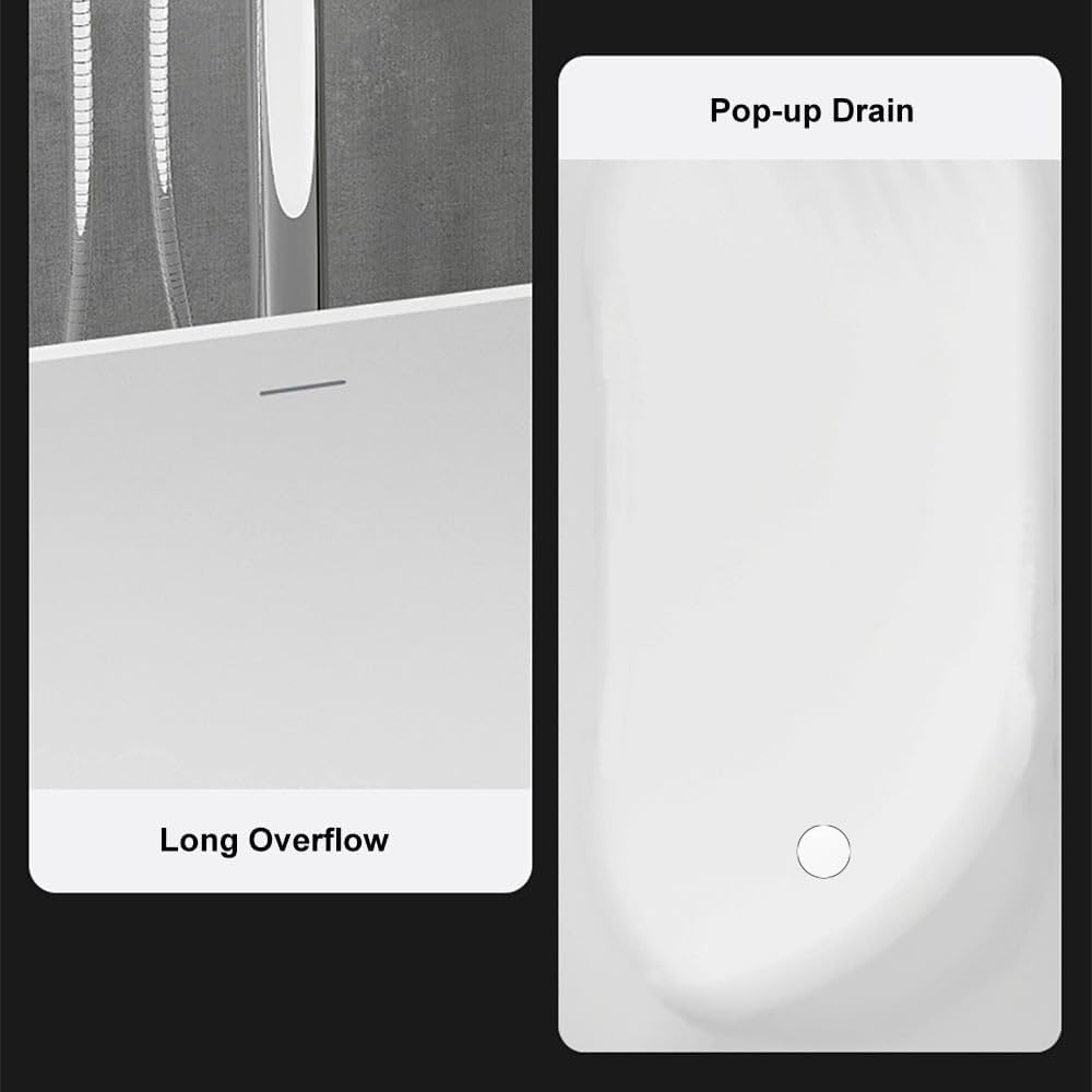 Japanese Soaking Bathtub 47'' Oblique Freestanding Tub Stone Resin Deep Soaking Bathtub in Matte White
