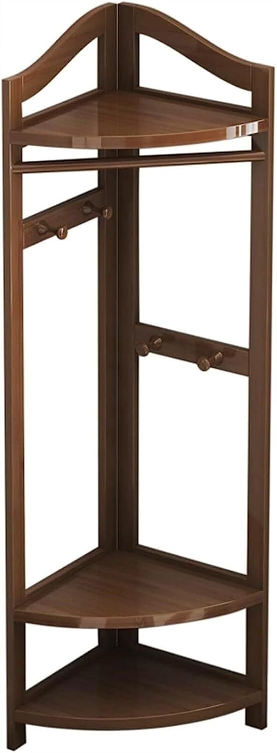 Wooden Coat Rack Freestanding Garment Rail with Hooks, Bamboo Corner Floor Hanger for Hats, Coats, Bags, Bedroom, Entryway, Hallway (Walnut, 170cm)