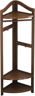 Wooden Coat Rack Freestanding Garment Rail with Hooks, Bamboo Corner Floor Hanger for Hats, Coats, Bags, Bedroom, Entryway, Hallway (Walnut, 170cm)
