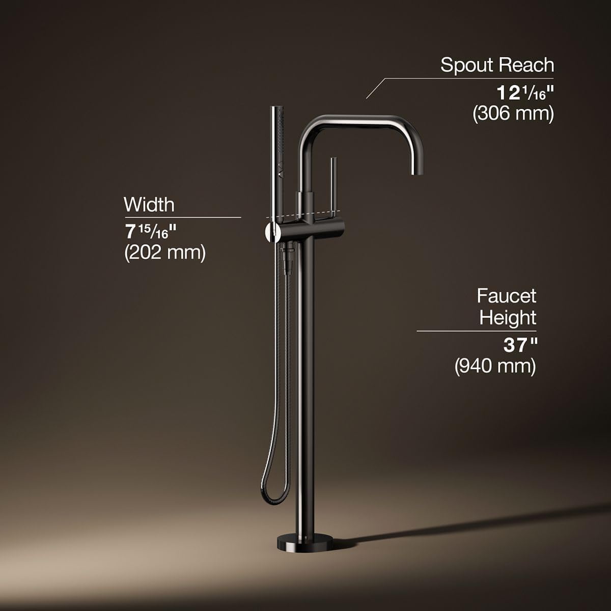 Kohler K-T97328-4-TT Purist Floor-mount bath filler trim with handshower, Vibrant Titanium