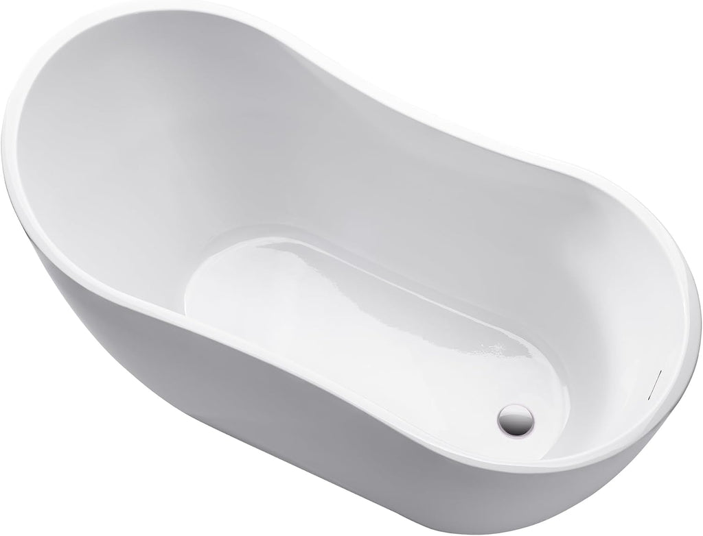 Vanity Art 54 X 28 Inch White Acrylic Freestanding Bathtub | Contemporary Design Soaking Tub with Pop-up Drain and Slotted Overflow Included, UPC Certified VA6525
