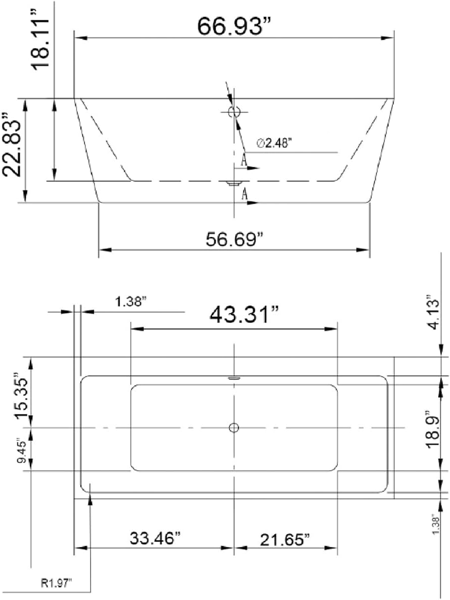 Empava 67 Inch Freestanding Bathtub - Contemporary Back to Wall Soaking Tubs with Chromed Drain & Overflow, White