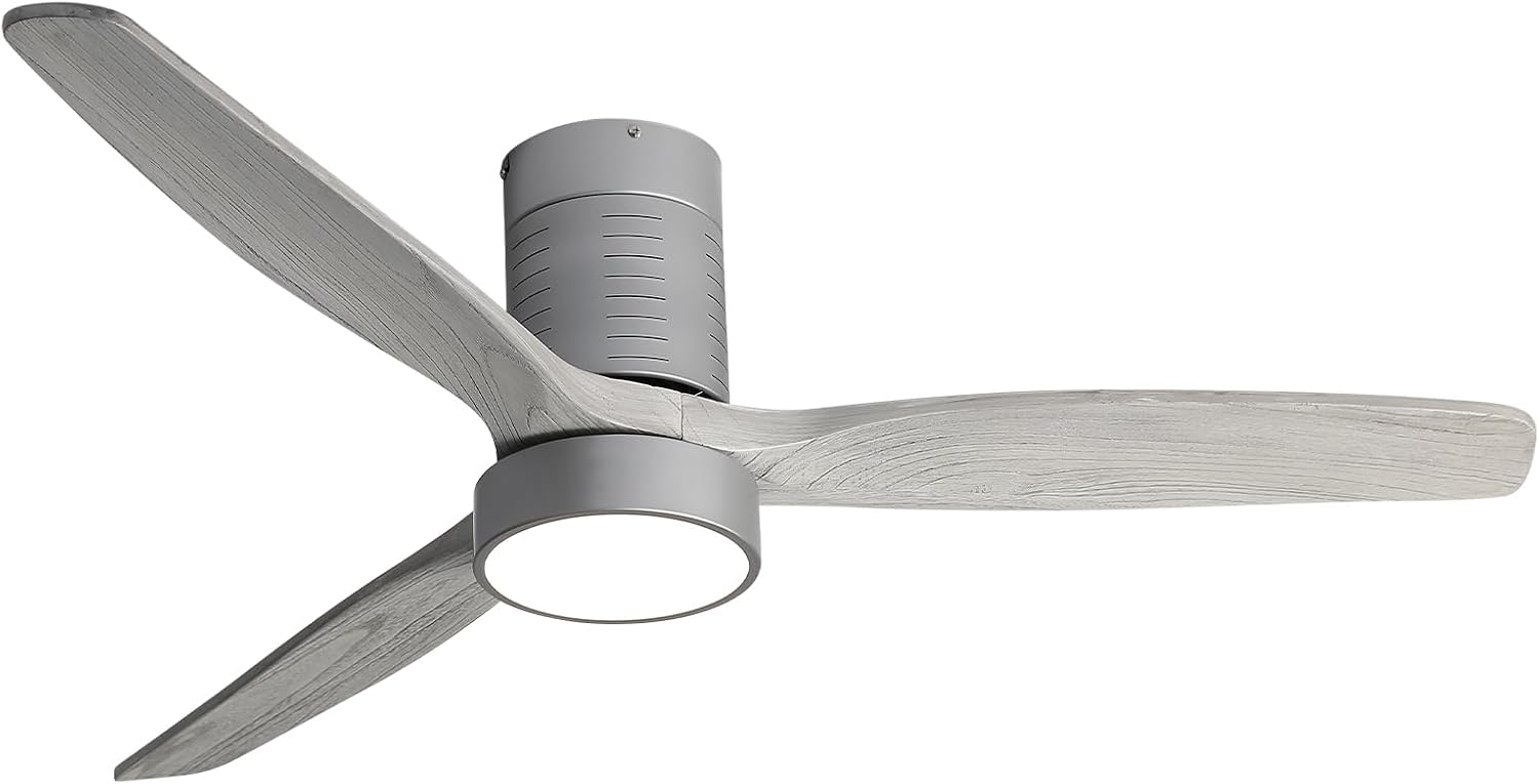 Sofucor 52 Inch Flush Mount Ceiling Fans with Lights, Solid Wood Ceiling Fan with Light Remote Control, Quiet DC Motor, 3 Blade Modern Ceiling Fan for Bedroom Living Room Farmhouse Patio