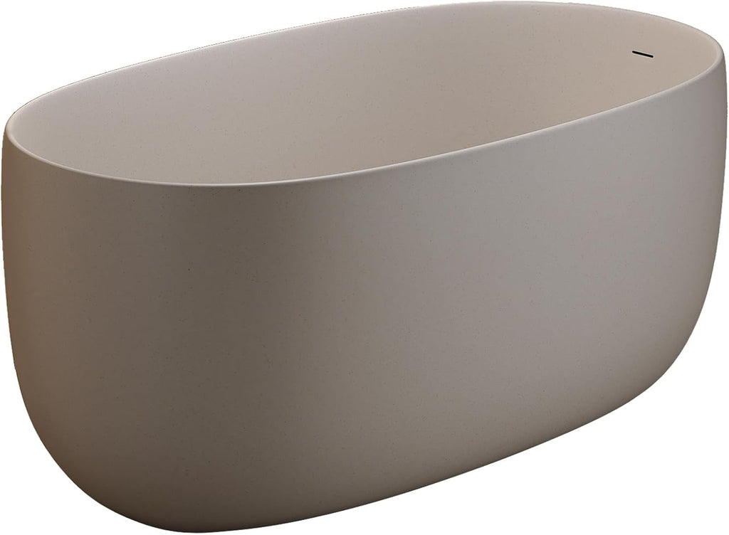 KEIKI 47'' Freestanding Bathtub, Resin Stone Soaking Bathtub, Solid Surface Modern Tubs with Overflow and Pop-up Drain, Beige