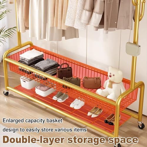 Mobile Clothes Rack with Wheels, Rolling Garment Rack with Storage Shelf, Metal Portable Wardrobe Stand, Adjustable Clothing Organizer (Black, 100cm/39.4in)