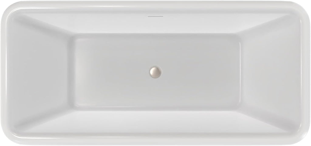 Crest 59 in. L x 31-1/2 in. W x 23-5/8 in. H Freestanding Acrylic Bathtub, Brushed Nickel Drain