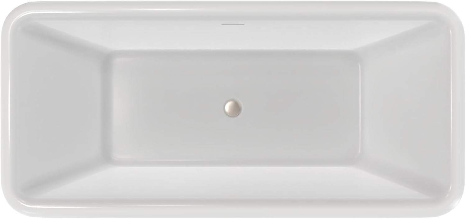 Crest 59 in. L x 31-1/2 in. W x 23-5/8 in. H Freestanding Acrylic Bathtub, Brushed Nickel Drain