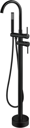 Aolemi Floor Mount Bathtub Faucet Freestanding Tub Filler Standing High Flow Shower Faucets Shower Mixer Taps, Swivel Gooseneck Spout with Cylinder Handheld Matte Black