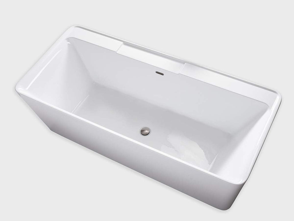 Carver Tubs - Kaskade 71' - Modern White Freestanding Soaking Bathtub - Modern Rectangle Acrylic Tub With Chrome Drain and Center Slotted Overflow Included - Deep Relaxing Soak - 71″L x32'W x 23'H
