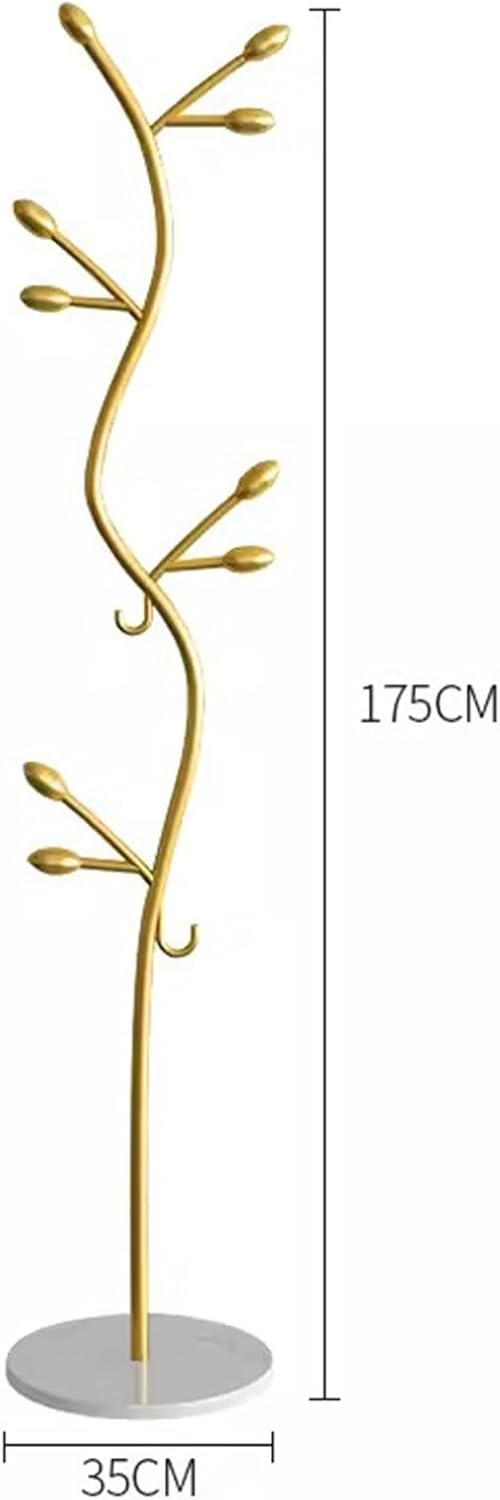 Garment Rack Freestanding Small Modern Coat Rack With Round Marble Base, Entryway Metal Coats Hanger Stand With 8 Hooks For Bedroom And Office, Save Space, 35X175CM(Color:Gold+White)
