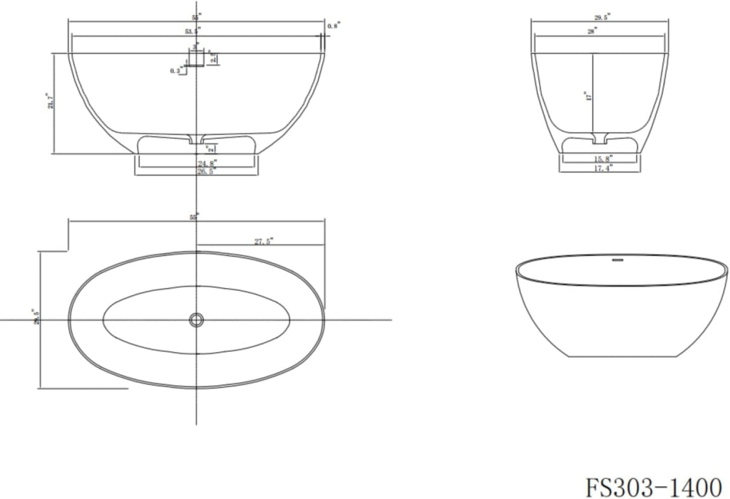 Geelife 55' Solid Soaking Bathtub - Matte White - Solid Construction - Elegant Finish