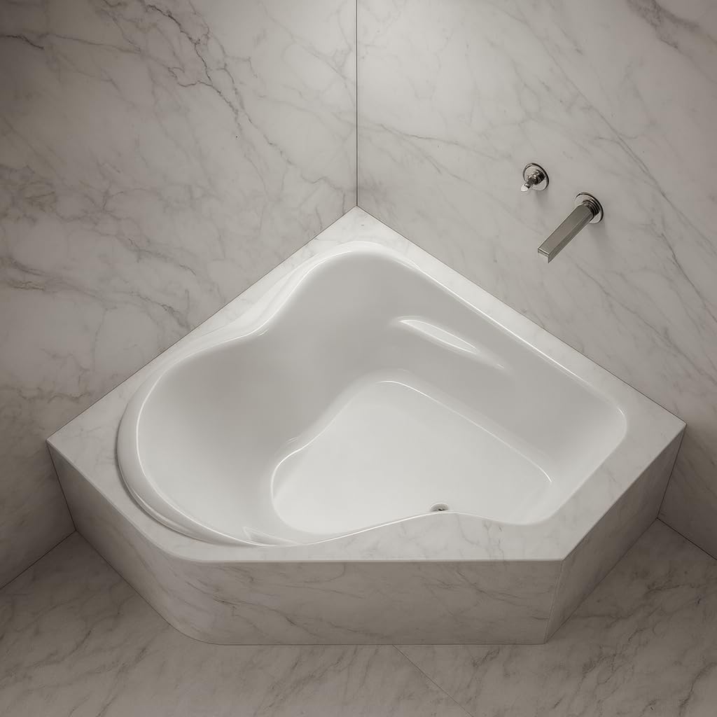 Carver Tubs - CK5959 - Modern Acrylic Fiberglass Soaking Corner Bathtub for Small Bathrooms, w/LED Lights - White Modern Curved Triangle Two Person Tub - Deep Relaxing Soak - 59'L x 59'W x 20.5'H