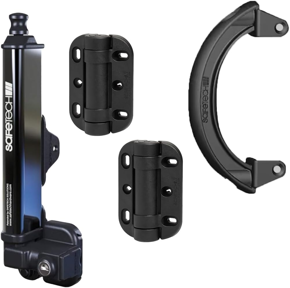 Safetech Hardware 10-Inch Push Lock Magnetic Top Pull Pool Gate Latch, MegaKllik Gate Hinges & Gate HandleBundle