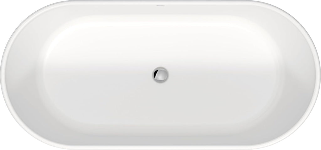 Duravit, 700477000000090, D-Neo 63' Free Standing Solid Surface Soaking Tub with Center Drain, Drain Assembly, and Overflow, White