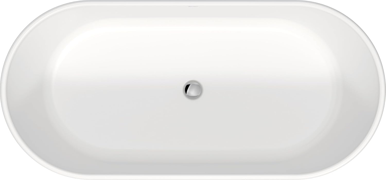 Duravit, 700477000000090, D-Neo 63' Free Standing Solid Surface Soaking Tub with Center Drain, Drain Assembly, and Overflow, White