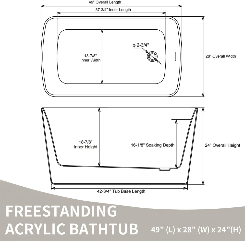 49' Acrylic Freestanding Bathtubs, Square Shaped Japanese Soaking Tub with, Stand Alone Tubs W/Pop-UP Chrome Drain, Slotted Overflow, cUPC Certified, Glossy Black(Without Seat))